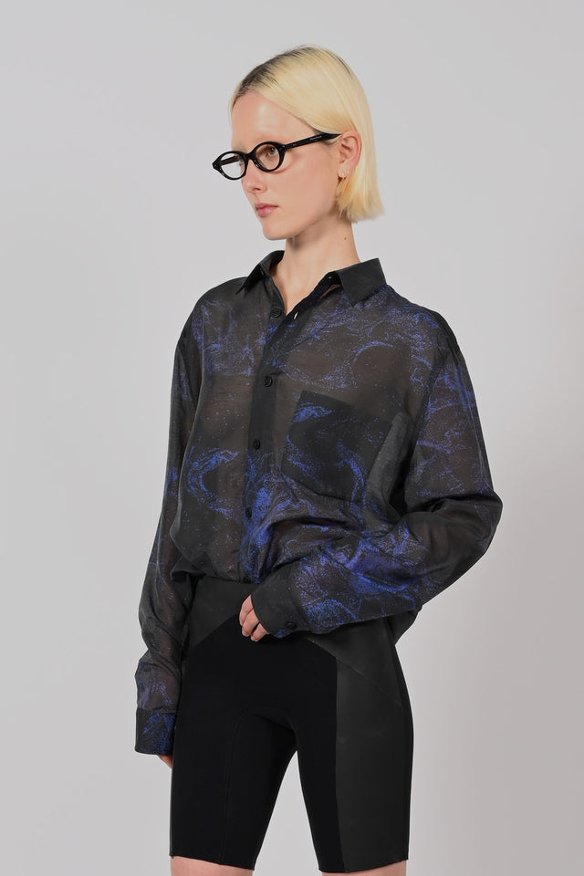 LS Sheer Black Sea Button up Shirt  Unisex